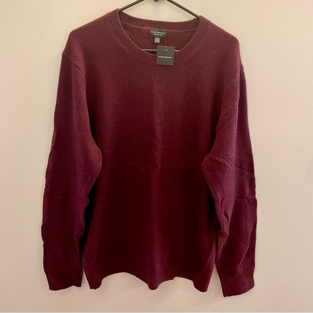 Club Monaco Cashmere Blend Rib Crew Neck Sweater Wine XL NWT